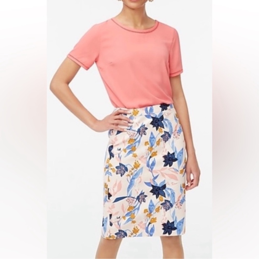 J. Crew Floral Pencil Skirt in Blue and Pink